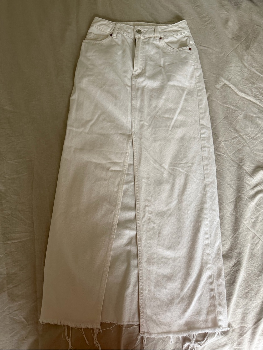 Dynamite White Denim Maxi Skirt with Front Slit